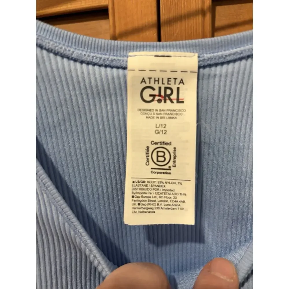 Athleta Girl Rise Above Ribbed Cropped T-Shirt Periwinkle Size Large (12) EUC!